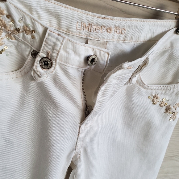 Limited Too White Denim Embroidered Cuffed Capri Pants - Picture 4 of 16